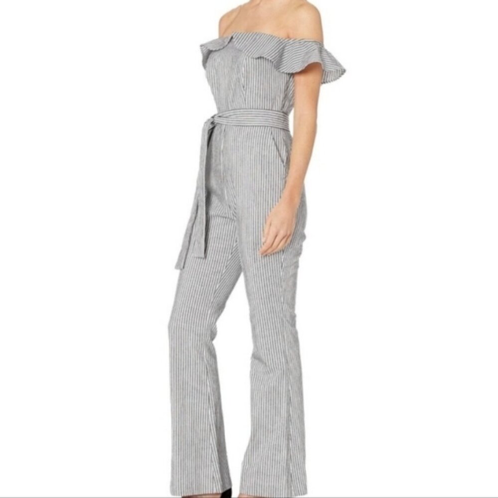 NWT BCBG Striped Off-Shoulder Jumpsuit